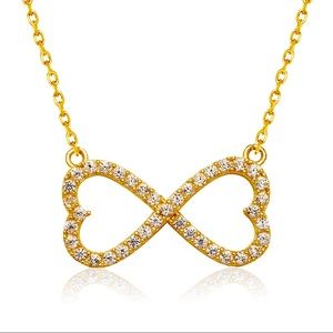 14k Gold Infiniti Heart CZ Diamond Chain Necklace